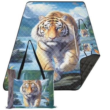 Imagem de TSENQUE Cobertor de praia com cenário de tigre majestoso, impermeável, à prova de areia, tapete de piquenique, cobertor de gramado fofo para tapete de grama 299 x 203 cm