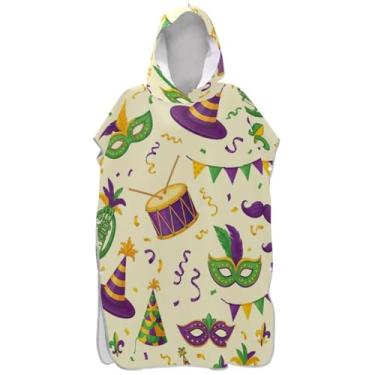 Imagem de Joisal Roupão leve para troca de poncho de surfe para adultos, toalha de natação com capuz, fofo, retrô, mardi gras, amarelo, ponchos de praia para homens