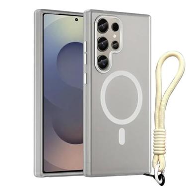 Imagem de Capa magnética com alça de pulso fosca Candy para Samsung Galaxy S25, S24 Ultra, S23 Plus FE, capa à prova de choque, branca, para Galaxy S23 Ultra