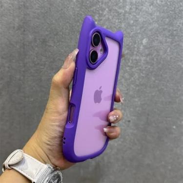 Imagem de Capa magnética transparente com cordão fofo de gato 3D para iPhone 16, 15, 14, 13, 12 ProMax Plus 11, capa com pulseira transparente, B, roxa, para iPhone 16 Plus