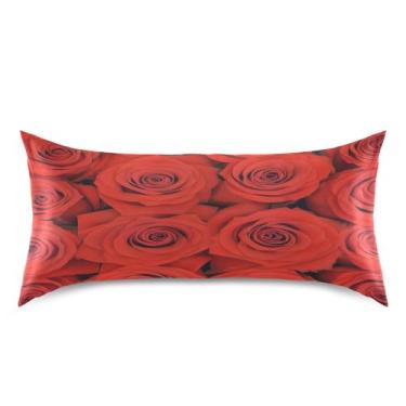 Imagem de Blueangle Fronha de cetim refrescante para cabelo e pele, linda fronha de rosa vermelha, tamanho king size 50,8 x 101,6 cm com fecho de envelope (40)