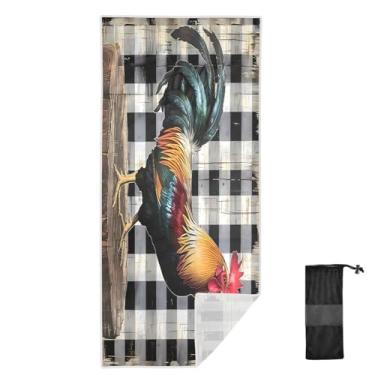 Imagem de Toalhas de banho de secagem rápida Farmhouse Rooster Checkerboard, tamanho P, toalhas de microfibra para viagem, toalhas de natação para nadadores