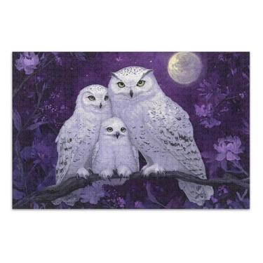 Imagem de Quebra-cabeça de corujas brancas místicas, lua, roxo, 500 peças, adultos, família, amantes, presentes, presentes exclusivos, jogos, arte, 50 x 35 cm