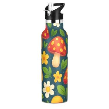 Imagem de Joisal Garrafa de água isolada para adolescentes de 590 ml com tampa de palha, linda garrafa de água esportiva de aço inoxidável com alça, copos infantis sem BPA