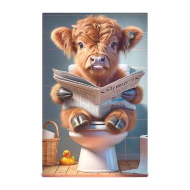 Imagem de Conjunto de toalhas de prato de cozinha de flores decorativas fofas vaca das terras altas toalhas de mão de chá engraçadas panos de prato fofos absorventes 45 x 71 cm, 1 pacote