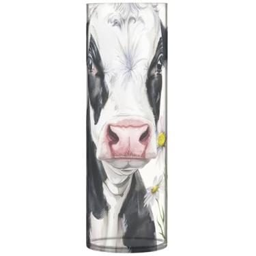 Imagem de Vasos de flores cilíndricos para buquê aquarela vaca floral bonito vaso alto plástico personalizado estética decoração de banheiro, 30 cm x 9,9 cm