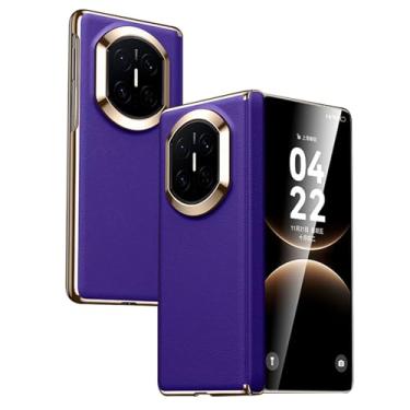 Imagem de POYUFRG Capa magnética para Huawei Mate X7, capa fina de couro galvanizado de luxo anti-impressão digital com capa de proteção de dobradiça para câmera, roxo, Mate X7