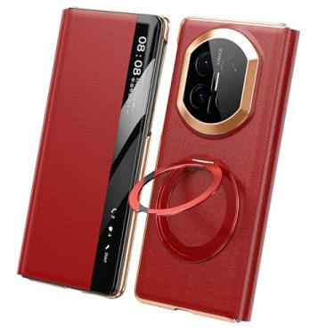 Imagem de LTLMYDAM Capa magnética para Huawei Mate X7, capa flip view chapeamento de couro genuíno anel ajustável capa completa, vermelha, X7