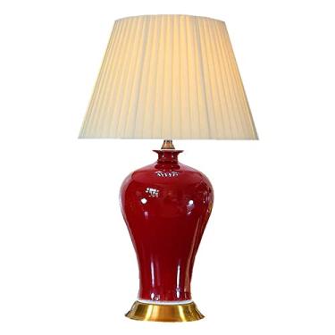 Imagem de Abajur de mesa moderno de luxo em cerâmica vermelha, estilo americano, para quarto, cabeceira, estilo norte-europeu, para sala de estar, escritório ou quarto de casamento.