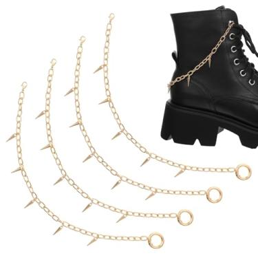 Imagem de MBAIYO 4 peças de correntes de bota punk, pingentes de bota de cone de rebite, correntes de metal dourado para sapatos, decorações com fechos destacáveis para botas, sandálias, tênis