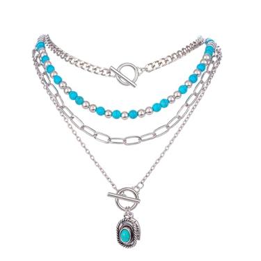 Imagem de Firuilo Colares ocidentais em camadas turquesa com contas turquesa chapéu pingente colares joias ocidentais para mulheres cowgirl acessórios caubói