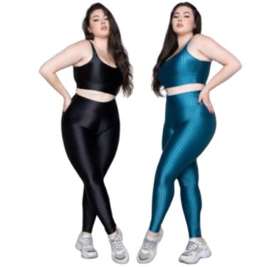 Imagem de KIT 2 Conjunto Top e Calça Plus Size New Zig 3D Serra e Mar Bojo Compressão Academia Moda Fitness-Feminino
