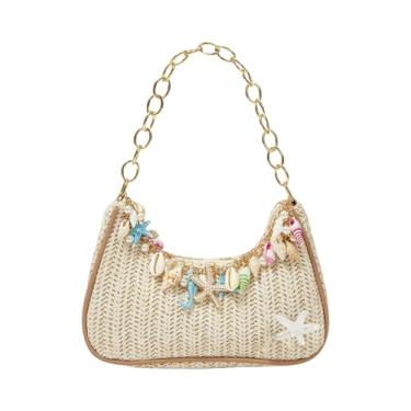 Imagem de Verdusa Bolsas femininas Boho Seashell Starfish Straw Shoulder Handbags Chain Strap Top Handle Underarm Bags, Multicor, One Size, Macio