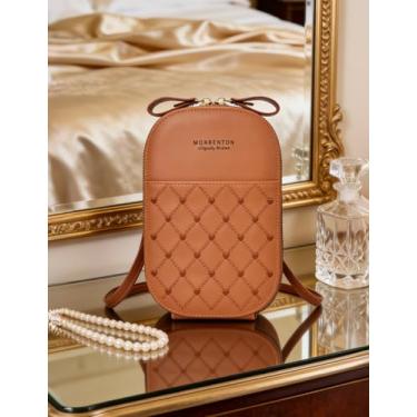 Imagem de Bolsa tiracolo feminina de couro marrom, bolsa com alça ajustável com zíper para passeios