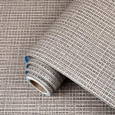 Imagem de Papel de parede texturizado marrom em tecido de grama, tecido de linho sintético, 60 x 1,198 cm, papel de parede de tecido sintético, impermeável, autoadesivo, removível, para armários de parede e