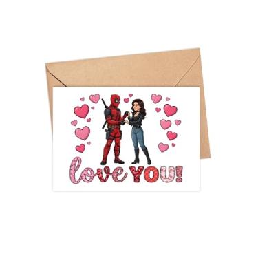 Imagem de ZhangDuy Cartão de amor de herói e mulher moderna da máscara vermelha - cartão romântico dos namorados - presente com tema de coração fofo para namorada, namorado, esposa e marido - lembrança de