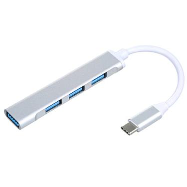 Imagem de Mini portátil tipo C para adaptador USB 4 em 1 hub com portas USB 2.0 / USB3.0 tipo C macho para adaptador USB feminino OTG, prata