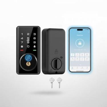 Imagem de IThinkHome Trava inteligente para porta da frente WiFi integrada, impressão digital, cartão IC, teclado e controle de aplicativo, fechadura de entrada sem chave compatível com Alexa e Google Assistant