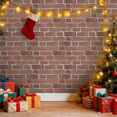 Imagem de TANONE Papel de parede de tijolo vermelho descasque e cole papel de contato espesso 44,5 cm x 300 cm papel de parede autoadesivo removível de tijolo à prova d'água para embrulhar lareira parede Natal