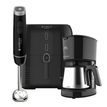 Imagem de Kit Trio Black Cadence Cafeteira Fritadeira 4L Mixer Inox 110V