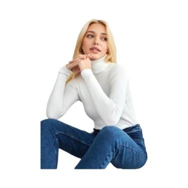 Imagem de Suéter Feminino De Gola Alta Em Malha Macia E Quente, Ajuste Slim, Ver