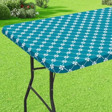 Imagem de misaya Toalha de mesa retangular de vinil, toalha de mesa elástica com forro de flanela, capa de mesa de plástico à prova d'água, serve para mesas dobráveis de 10 metros para acampamento, ambientes