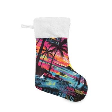 Imagem de ATTX Meias de Natal de palmeiras tropicais, suportes de presente brancos de pelúcia para decorações de festas de fim de ano (17,7 polegadas, 1 pacote) #185