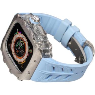 Imagem de FULNES Pulseira de borracha resistente Rm de titânio, para Apple Watch Ultra 2 de 49 mm, 45 mm e 44 mm, capa de aço inoxidável, para iPhone 9/8/7/6/5/4/SE, acessórios (B, 49 mm)