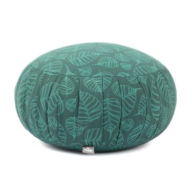 Imagem de YOGATERIA Bodhi Almofada de meditação Zafu Maharaja Yoga Estampado | Puf de assento com recheio de Kapok/fibra de paina e capa em algodão 18cm x Ø 38.5 cm (Leaves/esmeralda)