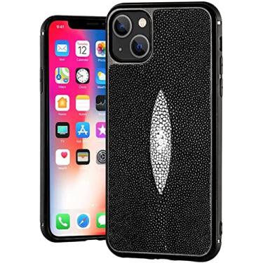 Imagem de KKFAUS para Apple iPhone 13 (2021) capa de couro de peixe pérola de 6,1 polegadas, capa de telefone traseira de negócios totalmente embalada à prova de choque [proteção de tela e câmera] (cor: preto)