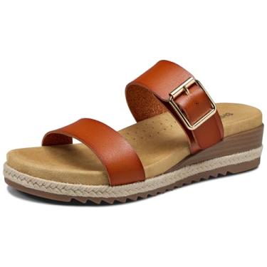 Imagem de SHIBEVER Sandálias rasteiras para mulheres: Sandália feminina confortável 2026 - Sapatos de verão para caminhada com suporte de arco, Bronzeado, 41