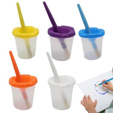 Imagem de Copos De Tinta Com Tampa - Tampas Herméticas Reutilizáveis Suporte Sem Derramar com Pincéis - Material de Arte para Escola - Para Projectos de Pintura e Artesanato em Casa
