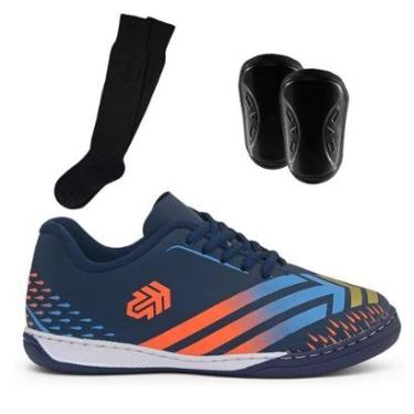 Imagem de Kit Tênis Futsal Infantil Salão Quadra Escolar Crianças + Caneleira e Meião-Unissex