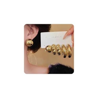 Imagem de Conjunto de 3 pares de brincos de argola de ouro grosso para mulheres, modernos, leves, banhados a ouro, joias hipoalergênicas