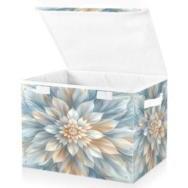 Imagem de Blueangle Cestos de armazenamento de flores mandala com tampas, 42 x 32 x 30 cm, grande cesta organizadora dobrável para decoração de casa e escritório (467)