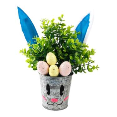 Imagem de KiBcsLic Arranjo de mesa de Páscoa com plantas artificiais em vasos, ovos de espuma e folhas verdes falsas para lareira, banheiro, estilo fazenda, peitoril da