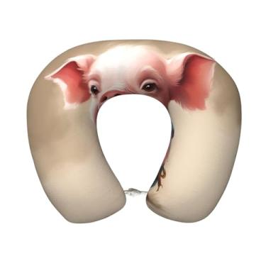 Imagem de XLLingL Travesseiro de viagem com estampa de bebê Naughty Pig para avião, travesseiros de pescoço de espuma de memória, travesseiro macio essencial de viagem