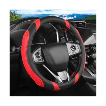Imagem de FALVFUN Capa de volante de carro, protetor de volante antiderrapante de couro de 36,8 a 38 cm, acessórios de decoração de interiores automotivos respiráveis, universal para van caminhão RV (preto