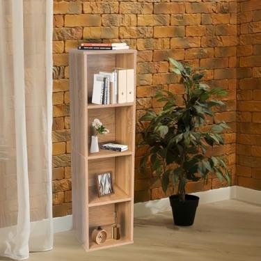 Imagem de YCICI Estante de livros, estante, prateleiras de armazenamento independentes, estante aberta para quarto, pequena estante para sala de estar e escritório (natural, 4 cubos)