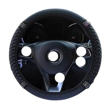 Imagem de Capa de volante de carro universal Four Seasons 37-38 cm couro bordado cor elástica capa de volante (preto)