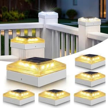 Imagem de vighep Luzes de poste solares 4 x 4 para ambientes externos – pacote com 6 postes de cerca com 3 modos de cor, luzes de deck à prova d'água alimentadas por energia solar para tampo de vinil/madeira