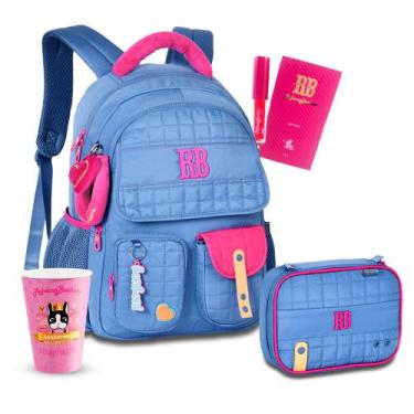 Imagem de Kit Mochila Rebecca Bonbon Pelúcia Costas Estojo Box Amplo, RB26239 Az