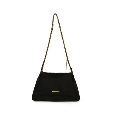 Imagem de Bolsa feminina Hobo de camurça, grande, elegante, com fivela magnética, bolsa tiracolo casual com corrente de metal para viagens, Preto