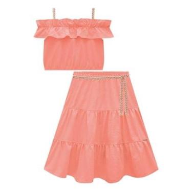 Imagem de Conjunto Infantil de Blusa Boxy e Saia Midi em Linho Kukiê-Feminino