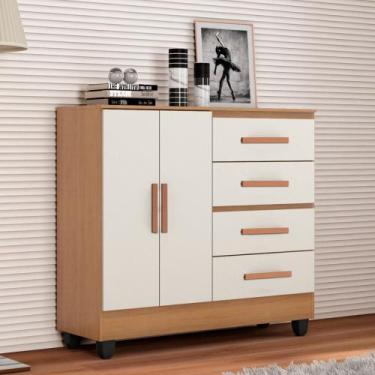 Imagem de Cômoda 4 Gavetas 2 Porta com Pés Lite Móveis Leão, Nature/Off White