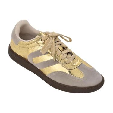 Imagem de BEST TRENDY Tênis feminino estiloso – tênis versátil, tênis de corrida e trabalho, disponível em preto, prata, ouro e branco, confortável, durável e moderno para todas as ocasiões, Dourado, 34