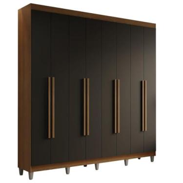 Imagem de Guarda-roupa Casal com Pés 8 Portas Batentes Rustic/preto/rustic Saturno Madesa