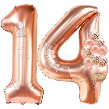 Imagem de Conjunto de números de balão KatChon Rose Gold 14 para 14º aniversário
