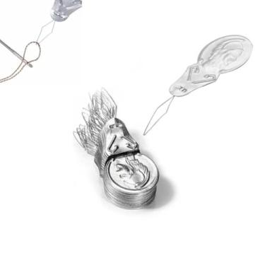 Imagem de 50 peças de ferramenta de rosqueamento de agulha de bordado, máquina de costura de alumínio para ferramentas de costura manual, com agulhas em forma de cabaça e retráteis, agulhas faça você mesmo