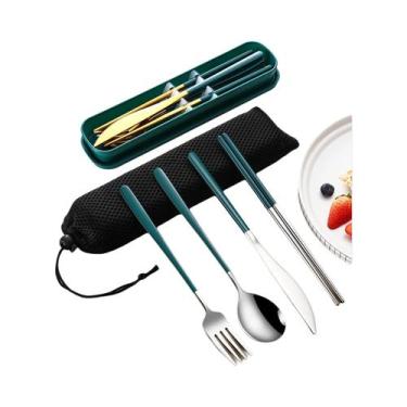 Imagem de Conjunto De Talheres Portátil De 4 Peças: Faca, Garfo, Colher E Hashi 